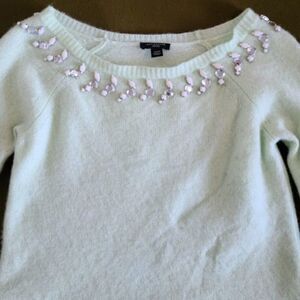 Ann Taylor Rhinestone Beaded‎ Mint Green Sweater